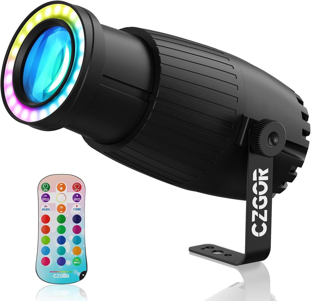 20W Pinspot Light, Czgor RGBW 4 in 1 LED Spot Light with 24 LEDs Ring Lights, Manual Focus Disco Ball Spotlight, Soft Cozy Stage Effect Lighting for Wedding, Party, Christmas