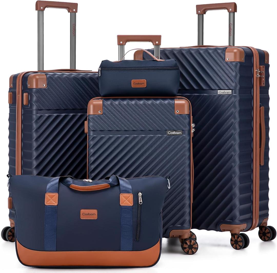 Cosbarn Luggage Sets 5 Piece with TSA Lock Spinner Wheels, Unisex Hard Case ABS Suitcase Set, Hardshell Lightweight Waterproof Travel Hardside Suitcases with Wheels for Women Men, Dark Blue (5 Piece Sets (20/24/28/Db/Tb))