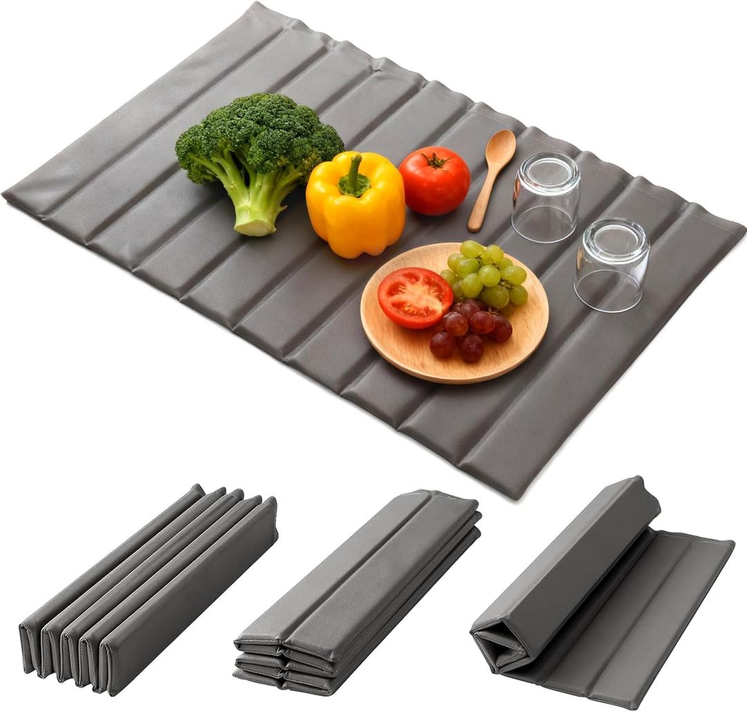 Large Stone Dish Drying Mat for Kitchen Counter, Quick-Dry Diatomaceous Earth Mat with PU Cover & Waterproof Bottom, Foldable Absorbent Drying Stone for Dishes, Cups and Bottles(25.2''  16.1'')