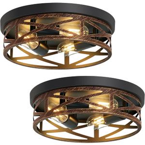 Flush Mount Ceiling Light Fixture, Vintage Metal Black Hallway Light Fixtures Ceiling, Light Fixtures Ceiling Mount for Farmhouse, Kitchen, Hall, Brown(2 Pack (Retro Metal Black, 13 inch)