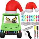 Yookeer Christmas Golf Cart Decoration Kit Large Inflatable Santa Hat for Car Christmas Golf Cart Accessories Reflective Bulb Light Shaped Magnets Car Covers for Holiday Decorations(Green)