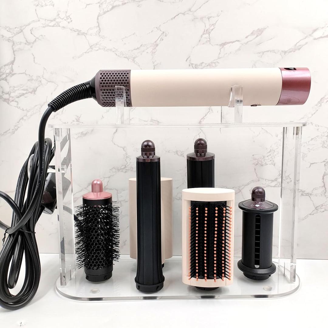 Storage Holder Compatible with Airwrap of Dyson and Airwrap Attachments, Acrylic 6 Holes Airwrap Stand Storage, Countertop Organizer Airwrap Styler Rack Compatible with Airwrap Accessories