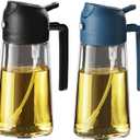 TrendPlain 16oz/470ml Glass Olive Oil Sprayer for Cooking - 2 in 1 Olive Oil Dispenser for Kitchen Gadgets, Air Fryer, Salad, and BBQ - Black & Navy