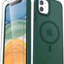 YENAPOON for iPhone 11 Case, Matte Magnetic Phone Case with, Compatible with Magsafe, Translucent Frosted Slim Shockproof Protective Cover for iPhone 11 6.1 inch, Dark Green (No Screen Protector)