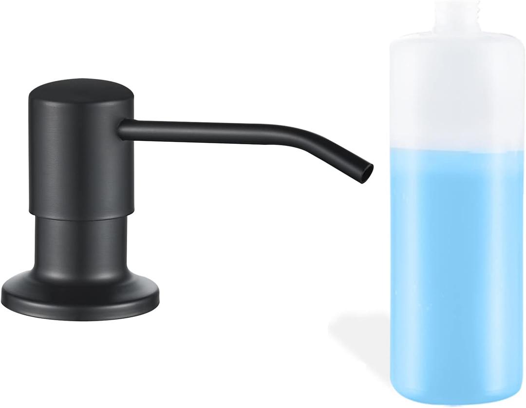 Built in Soap Dispenser for Kitchen Sink, Matte Black Stainless Steel Countertop Pump Head, Dish Soap Hand Lotion Dispenser with Refillable 17OZ Bottle