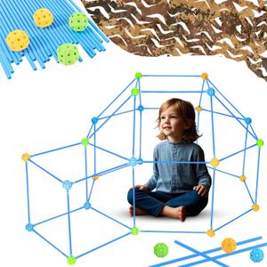 Fort Building Kit for Kids, 246 Pieces Play Fort Construction STEM Building Toys Indoor/Outdoor for Boys Girls Ages 3+, Kids Fort Building Set - Create Tents, Castles, Tunnels, Rockets & More