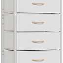 Furnulem White Dresser with 5 Drawers, Vertical Storage Tower Fabric Dresser for Bedroom, Hallway, Entryway, Nursery, Closet Organizer, Nightstand Bedside Table Furniture, Sturdy Steel Frame, Wood Top