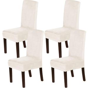 H.VERSAILTEX Dining Chair Covers Velvet Stretch Chair Covers for Dining Room Set of 4 Parson Chair Slipcovers Chair Protectors Covers Dining, Soft Thick Solid Velvet Fabric Washable, Ivory