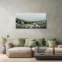 SLYCAY Large Neutral Coastal Landscape Wall Art for Living Room, White Flowers Meadow Green Seascape Oil Paintings, Nature Rustic House Decorations Bathroom Bedroom Office Artwork Pictures 29"X58"