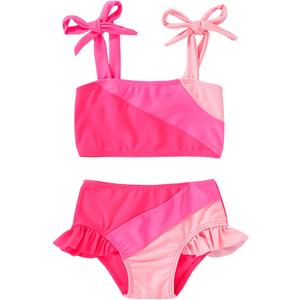 YOUNGER TREE Toddler Girls Two Pieces Swimsuit Color Block Stripe Swimwear Summer Beach Bathing Suit (Pink 12-18 Months)