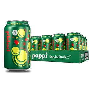 Poppi Prebiotic Soda, Sparkling Water & Fruit Juice, Ginger Fizz, 12 Oz, 12 Pack, Best By: OCT 12 2026