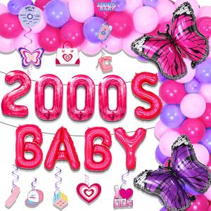JeVenis Hot Pink Y2k Party Decorations 2000s Baby Sign Balloons Early 2000s Party Supplies for 2000s Party Decorations Y2k 2000s Birthday Balloons