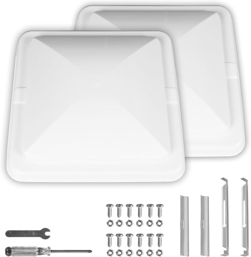 Jack Boss 2 Pack Set RV Vent Covers for Roof, 14 Inch Replacement Camper Vent Lid for Trailer and Motorhome, 14" x 14" x 3.25" White, Roof Vent - Two
