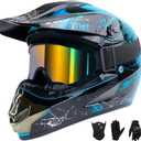 Youth Kids Dirt Bike Helmet Full Face Helmets,Motorcycle Helmets for Boys and Girls 8-14,Includes (Gloves Goggles Mask) 4Pcs Set,Motocross Bike Helmet for Off-Road ATV BMX MX,DOT Approved (Blue,L)