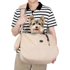 Ownpets Pet Sling Carrier, Fits 15 to 20lbs Extra-Large Dog/Cat Sling Carrier Reversible and Hands-Free Dog Bag with Adjustable Strap and Pocket Shoulder Pad, Beige