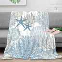 Abstract Nautical Coastal Throw Blanket for Couch - Watercolor Beach Ocean Theme Starfish Seashell Coral Lightweight Soft Blankets and Throws for Sofa,50x60inch(127x152cm)