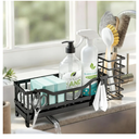 Sponge Holder for Kitchen Sink, Kitchen Sink Caddy with Long-Handled Dish Brushes Holder, 304 Rustproof Stainless Steel Countertop Organizers and Storage, Home Kitchen Sink Accessories (Black)