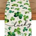 Artoid Mode Shamrock Lucky St. Patrick's Day Table Runner, Seasonal Spring Holiday Kitchen Dining Table Decor for Home Party Decor 13x90 Inch