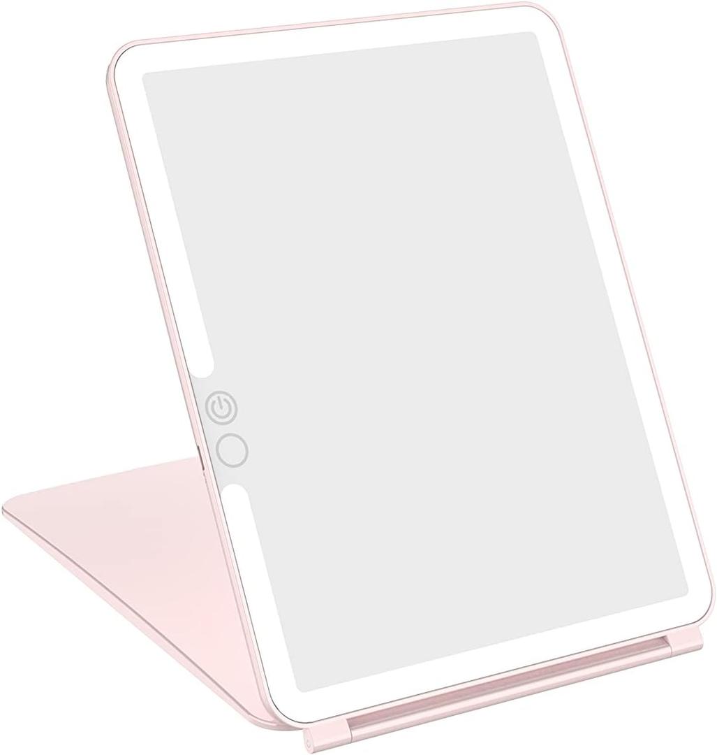 WEILY Makeup Mirror with Lights, 2000 mAh USB Rechargeable Lighted Makeup Mirror, Touch Screen 3 Colors Adjustable 72 LED Lights Compact Travel Mirror, Gift for Girls Women (Pink)