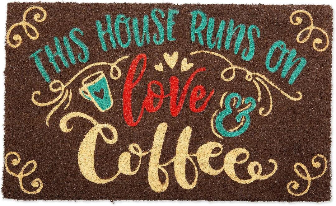 DII Natural Coir Doormat, Fun Greeting Mat, Love & Coffee, 18x30