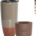 Bosmarlin Ceramic Travel Coffee Cup with Lid, 21 oz, Portable Coffee Mug for Car Cup Holder, Microwave and Dishwasher Safe, Reactive Glaze (Grey) (Gray)