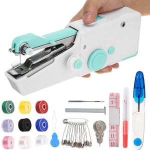 Handheld Mini Sewing Machine, Portable Sewing Machine with Sewing Supplies for Fast Stitching and Home DIY, Travel (Blue)