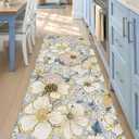 DEXI Kitchen Mats for Floor, 23x59, Cushioned Standing Mat Anti Fatigue, Wide Waterproof Comfort Floral Padded for Laundry Room Office, Blue and Yellow