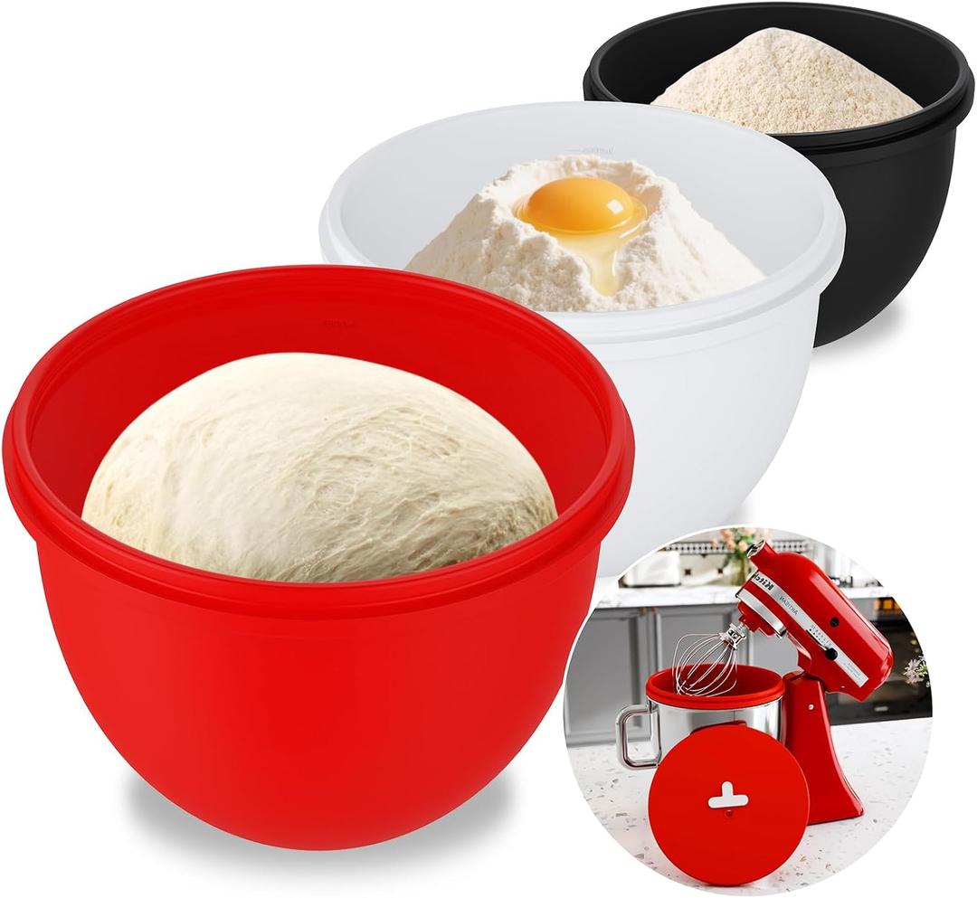 Silicone Bowl Liners for KitchenAid 5 Qt Tilt-Head Stand Mixer, Extra-Thick Food Grade Silicone Cold/ Heat-Resistant & Non-Stick, Easy Clean, Fits 5 Quart Mixing Bowl, Set of Three with Lids (3PCS)