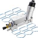 Aluminum Engine Oil Cooler & Oil Filter Housing | Fit for Chrysler 200 300, Jeep Grand Cherokee Wrangler, Ram 1500 ProMaster, Dodge Challenger Durango Journey 3.6L V6 | OE#: 926-876 926-959 5184294AE (2011-2016)