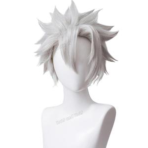 Half and Half Sanemi Cosplay Wig Short Silver Gray White Anime Wigs for Men Light Grey Sanemi Costume Male Wigs for Women Unisex Halloween Party