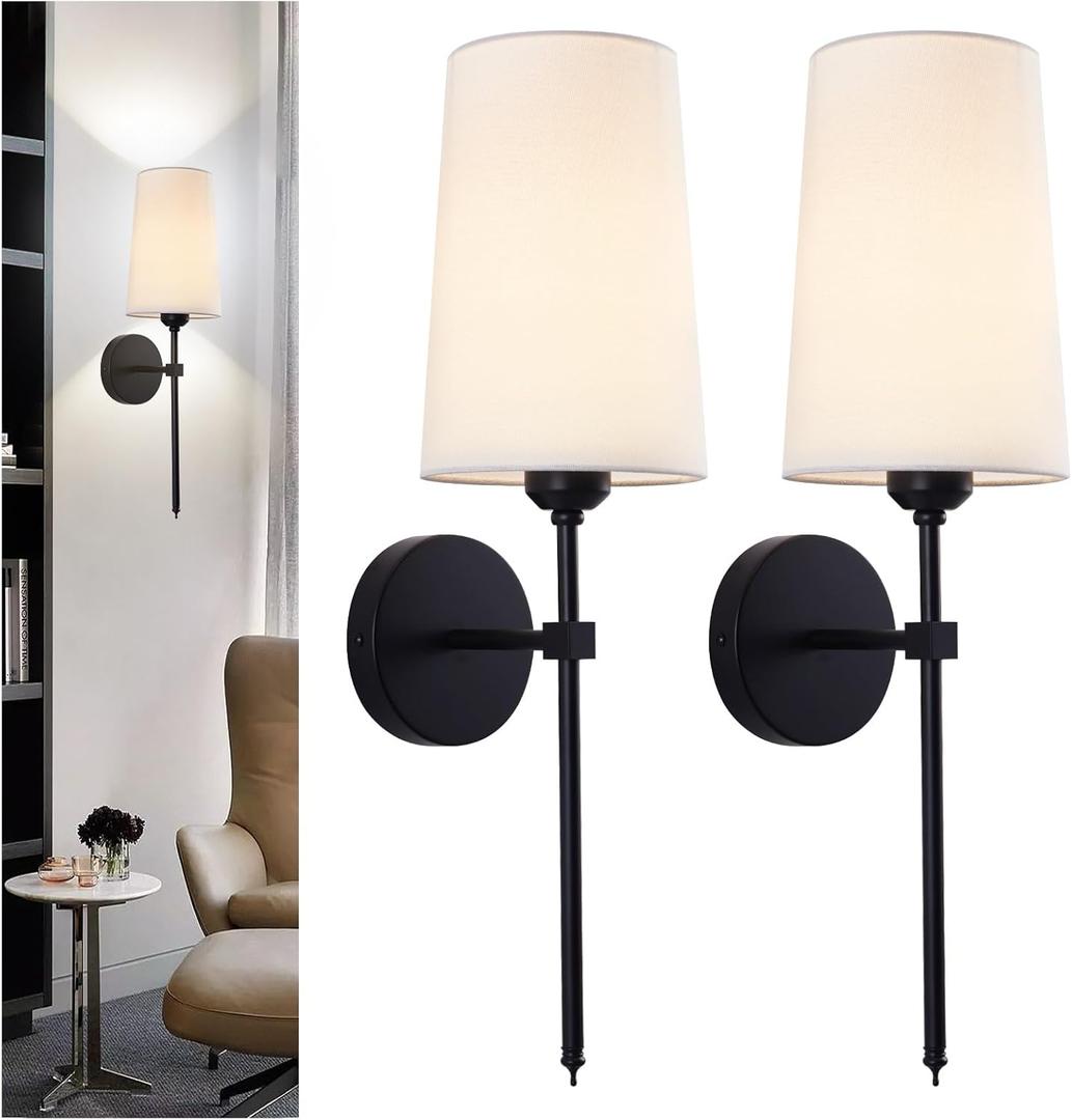 Battery Operated Wall Sconces, Wall Sconces Sets of 2, Rechargeable Wall Lights, with Remote Control Dimmable Detachable Bulb, Suitable for Bedroom Living Room Corridor Kitchen Black