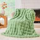 BENVWE Fluffy Faux Fur Throw Blanket for Couch, Soft Plush Thick Cozy Fuzzy Luxury Minky Bubble Blanket for Home Living Room Decor Gift for Women, Sage Green, 51" x 63", 1100GSM