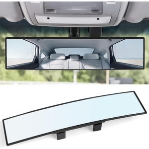 REGUICORP Rear View Mirror, 12 Inch Universal Wide Angle Rear View Mirror Accessories Panoramic Convex Clip-on for Cars, SUVs, Trucks, Vehicles