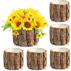 6 Pcs 4.72in Wooden Vases for Centerpieces, Wedding Flower Table Wood Vase Rustic Tree Stump Planter Pots for Woodland Party Window Home Farmhouse Table Decor (6 Pcs 4.72in)