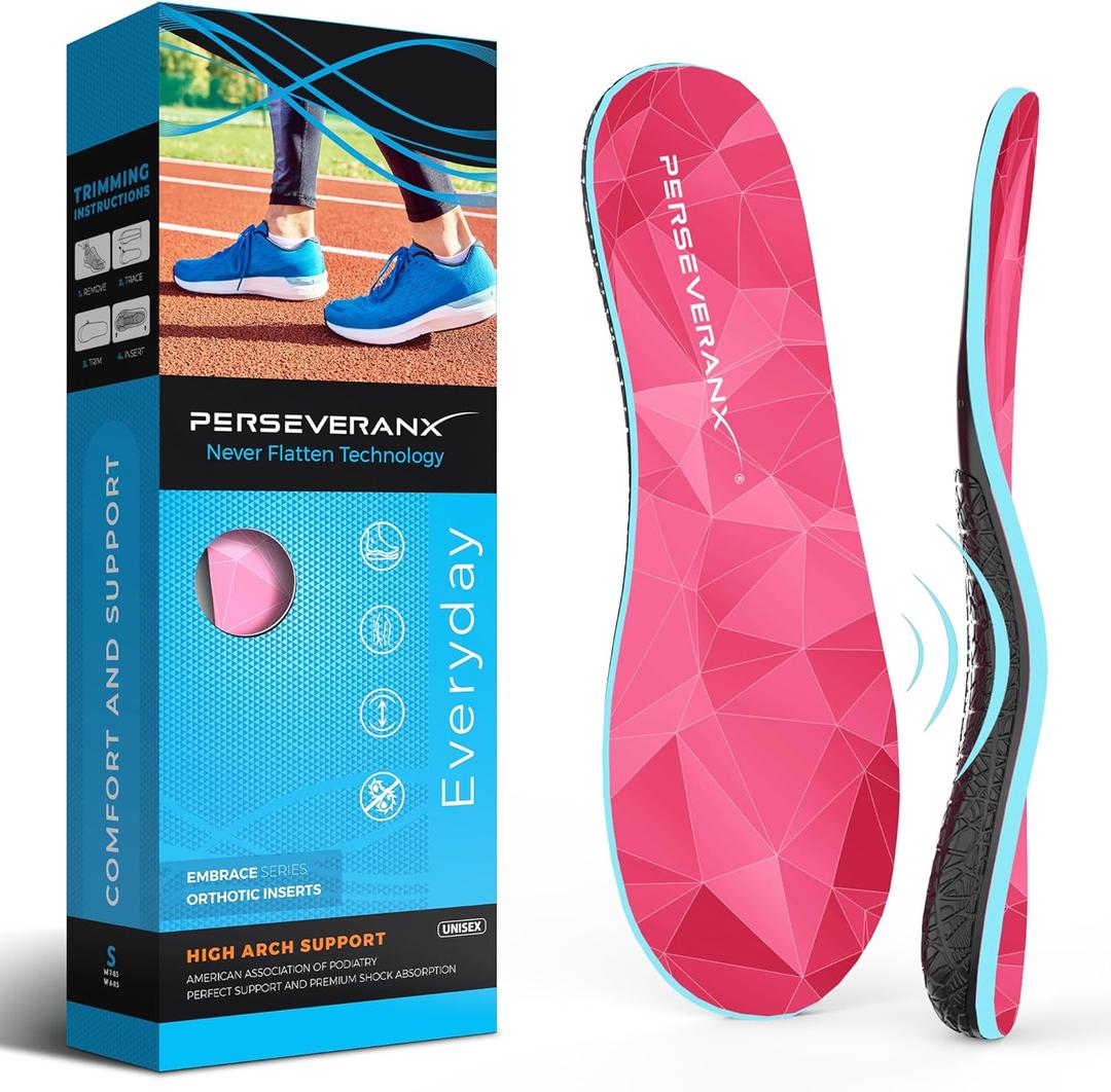 NASA Grade Plantar Fasciitis Insoles  High Arch Support Insoles Men Women - Shoe Insoles for Plantar Fasciitis Relief - Absorb Shock & Relieve Flat Foot Pain - Orthotics Inserts for Work & Standing (S (Men 7-8.5/Women 8-9.5))