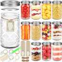 32 oz Mason Jars with Airtight Lids and Bands, 12-Pack with Wide Mouth, Rustic Stickers & Tags, Quart Glass Canning Jars for Pickling, Food Storage, Fermentation,Overnight Oats