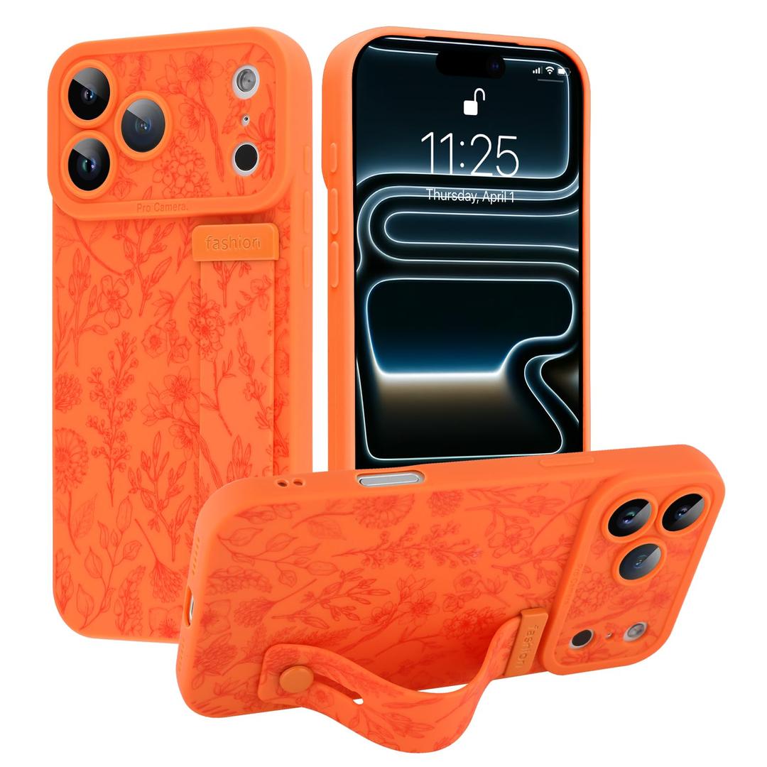 SOKAD for iPhone 17 Pro Case with Wrist Strap Stand, Orange Sage Flower