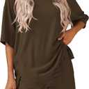 KIRUNDO 2 Piece Sets for Women Summer Lounge Sets Casual Oversized Tshirts Shorts Matching Airport Travel Outfit Postpartum (X-Large, Army Green)