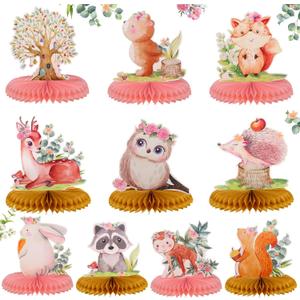Yexiya 10 Pcs Woodland Animals Honeycomb Centerpieces 3D Table Topper Woodland Baby Shower Decorations for Floral Forest Theme Baby Shower Birthday Party Camping Decor
