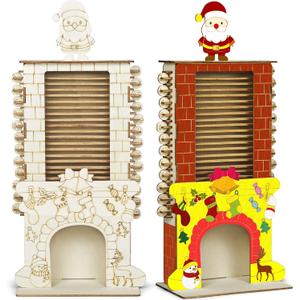 2 x Cinrobiye Countdown to Christmas Wooden Advent CalendarDIY Christmas Advent Countdown Colorable Santa in the Chimney Craft kit for Door Table Wall Mantel Holiday Farmhouse Xmas Decor