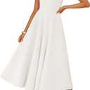 ZESICA Women's Summer Sleeveless Midi Dress 2026 Square Neck Wedding Guest Beach Casual Flowy Long Dresses with Pockets (White, L)