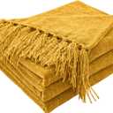 CozeCube Chenille Throw Blanket for Couch, Cozy Plush Fuzzy Decorative Harvest Gold Blanket with Fringe Tassels, Lightweight Throws for Bed Sofa Gift Home Decor, 50"X60"