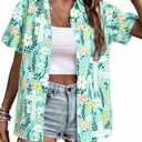 Easter Shirts for Women Happy Easter Hawaiian Shirt Funny Bunny Button Down T-Shirt Rabbit Graphic Tee Tops Green