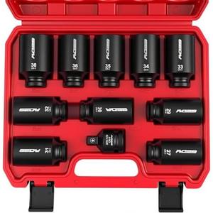 1/2 Drive Deep Impact Socket Set: 11-Piece Metric Size Wheel Axle Nut Wrench Metric Large Jumbo 27mm 29mm 30mm 31mm 32mm 33mm 34mm 35mm 36mm 38mm Spindle Joint High Torque Truck Bearing Locknut