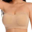 BINACL Women's Bandeau Bralette, Summer Strapless Padded Wireless Supportive Seamless Tube Top Bra 1/2 Packs (Beige, XXL)