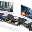 Gianotter Dual Monitor Stand Riser, Desk Organizer With Drawer and 2 Pen Holders, Computer Monitor Stand, Shelf for Top of Desk, Black
