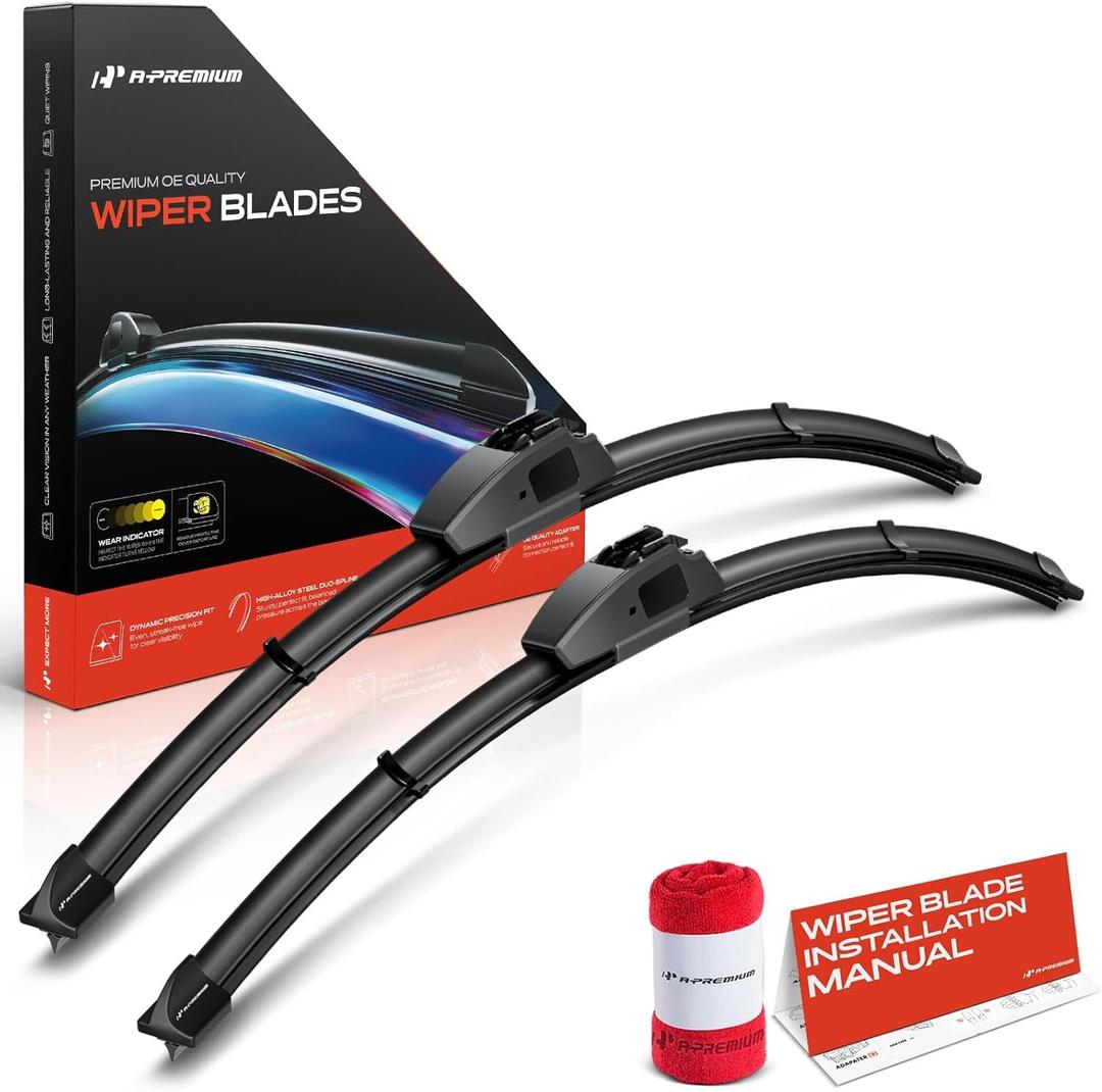 A-Premium 24" + 21" Windshield Wiper Blades Compatible with Dodge Charger 2011-2023, Stratus 2001-2005 & Chrysler 300 2011-2023 - Hook, with Wear Indicator & Towel, Left and Right (Pack of 2)