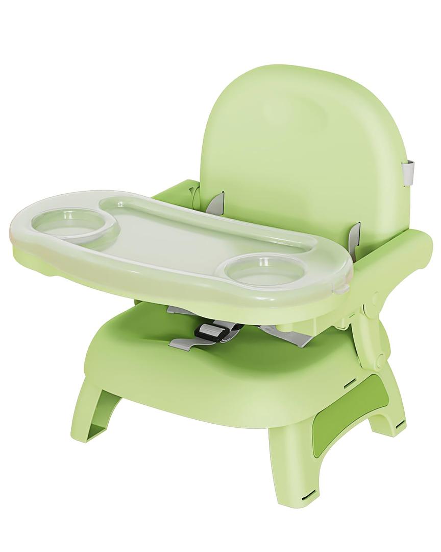 Booster Seat for Kitchen Chair, 3-in-1 Foldable Baby Booster Seat with Removable Dual Tray & 3-Point Harness, Portable Toddler Booster Chair for Dinning Table, Travel, Outdoor Camping, Green