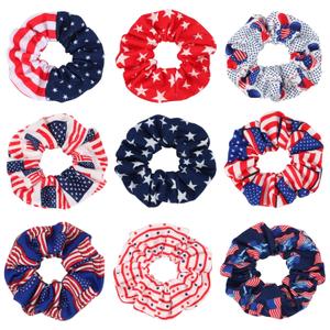 9PCS USA American Flag Hair Scrunchies for Women Girls Independence Day Patriotic Red White Blue Hair Ties Fourth of July Festival Ponytail Holder Hair Accessories Elastic Hair Band