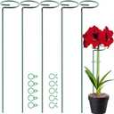 HiGift 5 Pack 17 inch Plant Support Stakes, 4mm Thick Garden Single Stem Flower Support Stake Amaryllis Plant Cage Support Rings with 10 pcs Plant Clips for Tomato Orchid Lily Peony Rose Flower Stem (17 Inch-5 Pack)